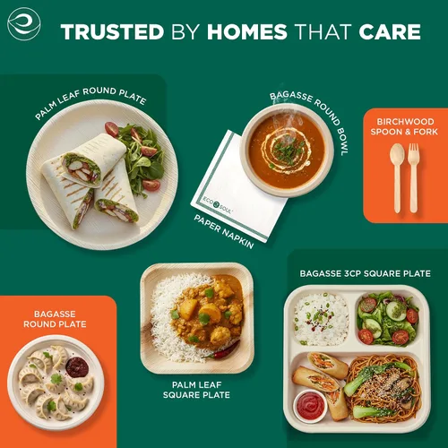 Miniatura 9 de ECO SOUL Platos de Hoja de Palma de 6" Cuadrados (50 Unidades) – Desechables, Ecológicos, Platos de Aperitivo de Bambú Biodegradables – Vajilla