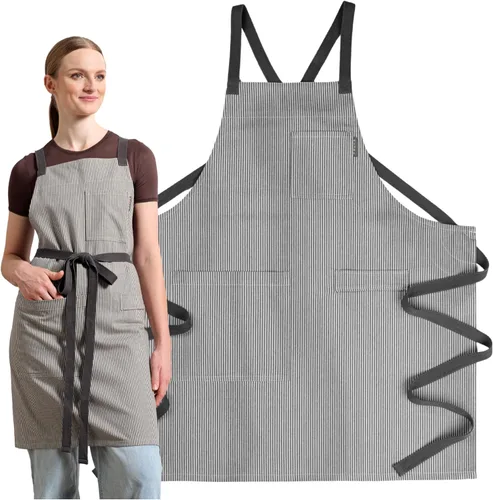 Miniatura 17 de MEEMA Cooking Aprons for Women with Pockets Comfortable One Size Fits All Upcycled Adjustable Cross Back Aprons for Men