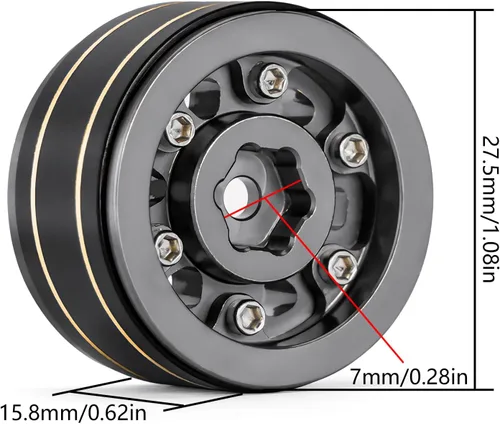 Miniatura 3 de INJORA Rueda Beadlock de latón 1.0 - Ruedas de desplazamiento negativo de 0.124 in para 1/18 TRX4M SCX24 Gladiator Bronco C10 JLU Deadbolt Axial gris