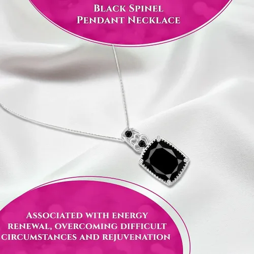 Miniatura 3 de Shop LC - Collar con colgante negro para mujer, chapado en platino, plata de ley 925, cadena única de 20 pulgadas, No es una piedra preciosa