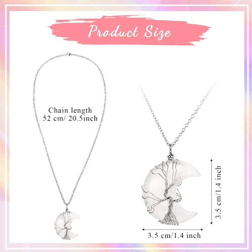 Miniatura 4 de Sherr 15 collares de luna creciente de árbol de la vida, collares de cristal curativo, envoltura de alambre, piedras preciosas naturales, colgante
