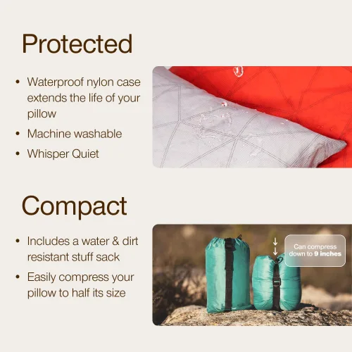 Miniatura 2 de Coop Home Goods Almohada de Viaje Ajustable Original y Protector de Almohada Impermeable Bundle Gris con Saco Compresible, Espuma Viscoelástica