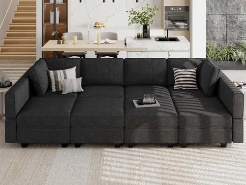 Miniatura 14 de Belffin - Sofá seccional modular con cama oculta, sofá seccional convertible para sala de estar. Sofá color gris claro