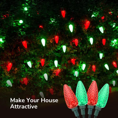 Miniatura 5 de DEWENWILS Luces de Navidad C9 para exteriores, 33.3 pies, 50 luces LED para árbol de Navidad, impermeables, grandes luces de Navidad, extensibles