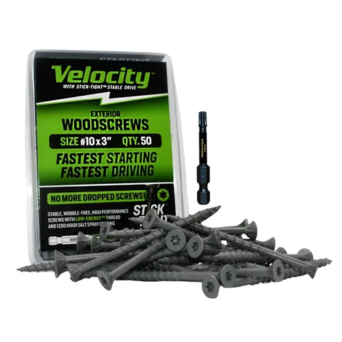 Miniatura 19 de Velocity - Tornillos para madera exteriores 1 1/2 y puntas Torx T20 (talla #8), tecnología adherente, fabricado con acero al carbono, incluye broca