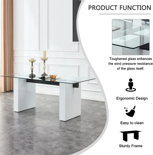 Miniatura 3 de FURNITO Mesa de comedor de vidrio de 71 pulgadas para 6 a 8,0,39 pulgadas de superficie de vidrio grueso con mesa de comedor de pedestal de MDF Mesa