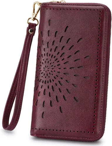 Miniatura 9 de APHISON Billetera para mujer, gran capacidad, monedero, tarjetero, RFID, pulsera, teléfono, cremallera, moneda, bolsillo de viaje azul