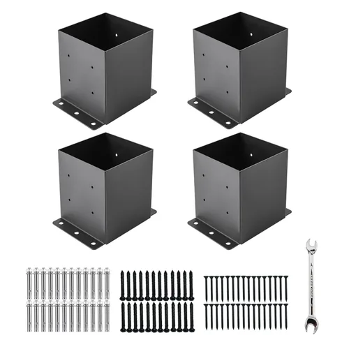 Miniatura 11 de Base para poste 4x4, soportes de poste (Tamaño interno 3.6"x3.6")，anclaje de poste de valla de acero grueso recubierto de polvo negro para poste