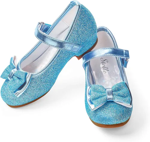 Miniatura 8 de Stelle Zapatos Mary Jane con purpurina de tacón bajo para niñas, diseño de princesa, boda, fiesta, vestido de fiesta, zapatos de tacón para niños