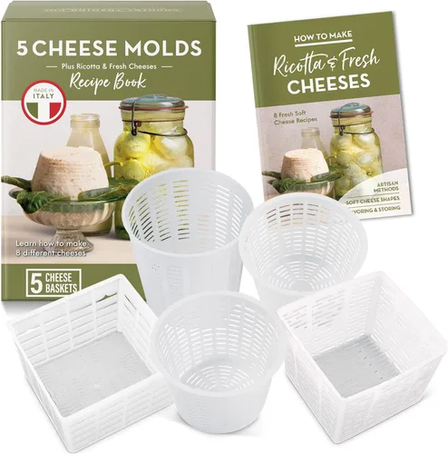 Miniatura 10 de Country Trading Co. Juego de 3 moldes de queso para hacer quesos azules y duros en casa, cestas italianas de calidad para hacer gorgonzola, colby
