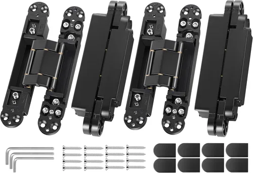 Miniatura 14 de Bisagras invisibles mejoradas para puerta (2 piezas) – Bisagras ocultas negras de 6 pulgadas para puertas, ajustable de 3 vías y columpio de 180