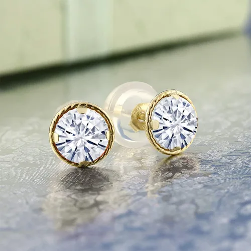 Miniatura 19 de Gem Stone King Aretes redondos de oro amarillo de 14 quilates con piedra natal Redondos de 0.157 in Aretes de oro para mujeres y hombres