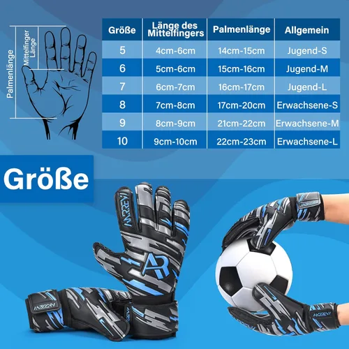 Miniatura 6 de Guantes de portero de fútbol con protección de dedos y doble protección para la muñeca. Los guantes de portero proporcionan un control y agarre Azul