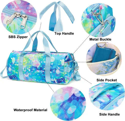 Miniatura 4 de BLUBOON Bolsa de lona para niñas y niños, bonita bolsa de gimnasio con compartimento para zapatos y separación húmeda, impermeable, bolsa de viaje
