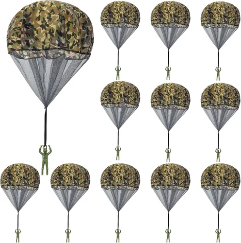 Catcan 10 piezas de juguete de paracaídas, paracaídas de camuflaje para hombre, sin enredos, lanzar a mano, juguete volador para paracaidistas, no
