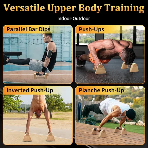 Miniatura 7 de Parallettes Bars - Equipo de calistenia de madera para entrenamiento de pie, barras de empuje y barra de calistenia - Barras de pie de mano y asas