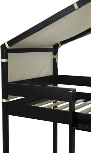 Miniatura 6 de P PURLOVE Litera individual sobre individual con tienda de campaña, litera de madera con diseño de techo, cama de casa de juegos para niños, niñas