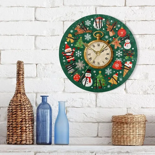 Miniatura 3 de Reloj de bolsillo vintage de feliz Navidad verde 10 pulgadas redondo reloj de pared de oficina funciona con pilas sin tictac colgante para oficina
