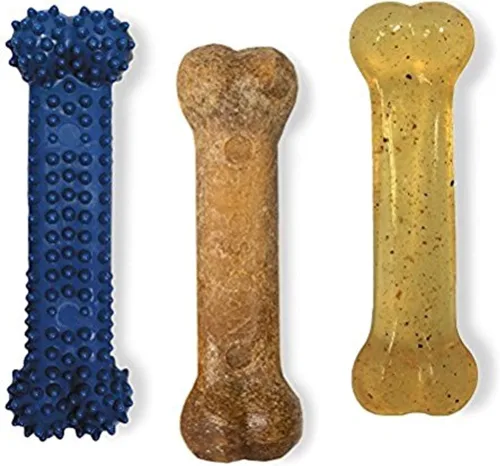 Nylabone Original Bone Flexi - Paquete económico de juguetes masticables para perros, juguetes duraderos para masticadores moderados, hueso