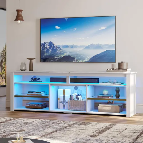 Miniatura 12 de Bestier Soporte de TV Alto con LED, Centro de Entretenimiento para TV de 55/60/65 Pulgadas, Consola de TV para Juegos con Almacenamiento para PS4