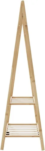 Miniatura 5 de Bamboo Clothing Rack, Varnished Finish, Adjustable Shelves, Foldable Garment Hanger for Bedroom Storage