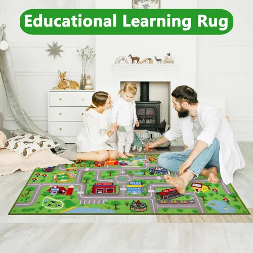 Miniatura 4 de Capslpad Alfombra Educativa para Niños Alfombra de Juego 5' x 2.7' Alfombra de Carretera de Tráfico Alfombra de Juego de Coches para Niños Alfombra