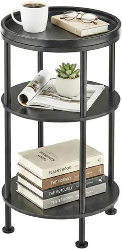 Miniatura 17 de Mesa auxiliar redonda pequeña con estación de carga para espacios pequeños, mesa decorativa de 3 niveles con puertos USB y tomas de corriente, mesa