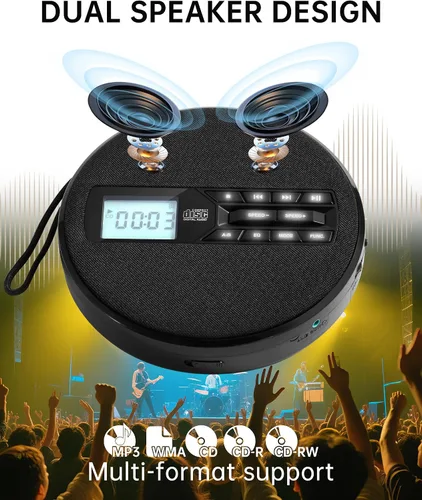 Miniatura 2 de Reproductor de CD portátil con altavoces, reproductor de CD personal recargable para automóvil y hogar, pequeño reproductor de música de tela