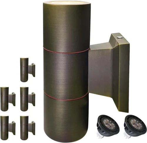 Miniatura 8 de COLOER Luces de pared cilíndricas de latón para exteriores (bronce de 6.875 pulgadas de alto x 4.25 pulgadas de ancho) con LED MR16 de 5 W, luz