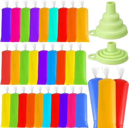 Miniatura 18 de Hoolerry 600 bolsas desechables para paletas de hielo, bolsas de plástico para helado con embudo plegable de silicona para hacer helados de yogur