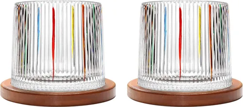Miniatura 29 de Vaso de vidrio antiguo giratorio, 275ml/10oz de vidrio de whisky de cristal, posavasos de madera, engrosamiento, utilizado como vaso de ron, vaso