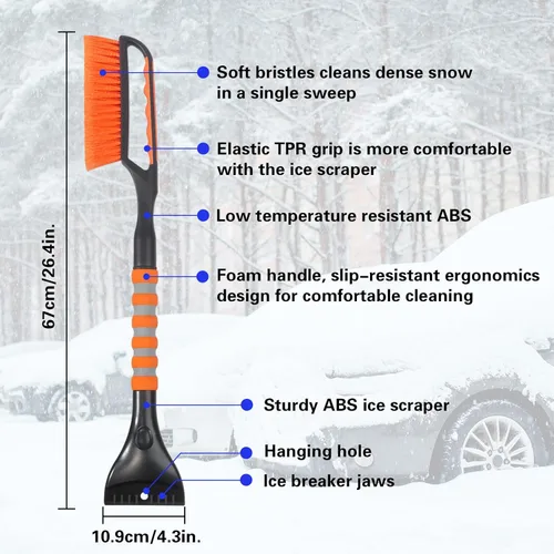 Miniatura 4 de Cepillo de nieve y rascador de hielo para parabrisas de automóvil, descongelador de ventana de 26.4 pulgadas para automóvil, SUV y camión, 1 paquete
