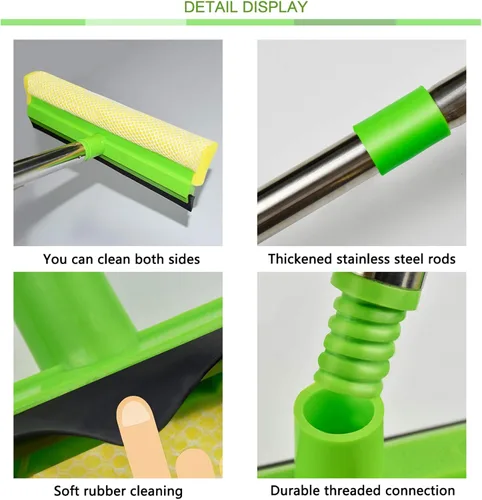 Miniatura 3 de Escobilla de escobilla de ventana para limpieza de ventanas, limpiador de ventanas 2 en 1 con mango de 58 pulgadas de largo, kit de lavado