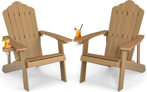 Miniatura 11 de Giantex Silla Adirondack para exteriores, sillas de patio de gran tamaño con portavasos oculto, veta de madera realista, capacidad de peso de 380