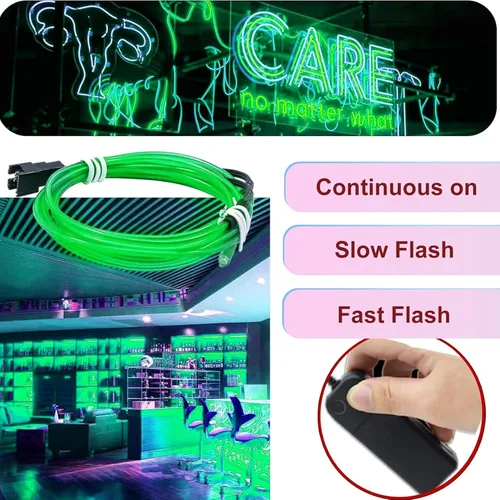 Miniatura 4 de Ourbest [Nueva versión dura] 5 divisores de 6.6 ft de cable EL de neón, 3 modos de permanencia/lento/rápido flash LED para decoración de fiesta