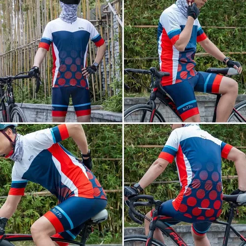 Miniatura 3 de ROTTO Conjunto de camiseta y pantalones cortos de ciclismo para hombre, ropa de ciclismo de manga corta y pantalones cortos acolchados