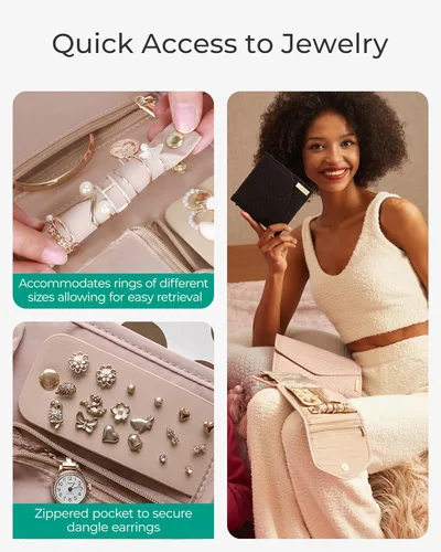 Miniatura 7 de BAGSMART - Organizador plegable de joyas para viaje, joyero de viaje de diseño floral y borla para llevar anillos, collares, aretes y pulseras