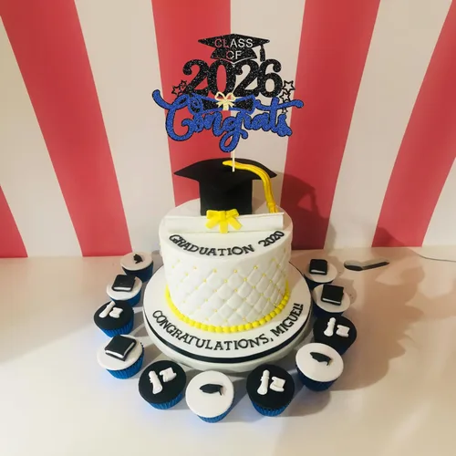 Miniatura 4 de 1 pieza de decoración de pastel de felicitaciones 2023 con purpurina azul para diploma de graduación, selección de pasteles de felicitaciones clase