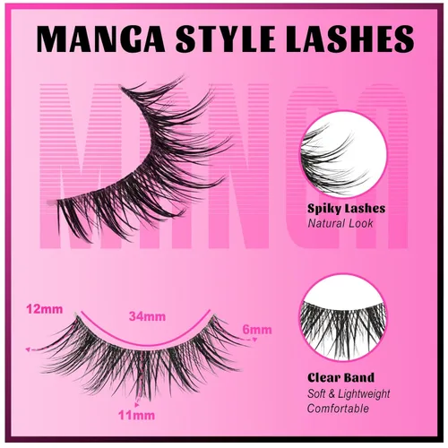 Miniatura 4 de Veleasha Pestañas postizas de manga puntiagudas, 100% hechas a mano, aspecto natural, pestañas postizas ligeras con banda transparente suave
