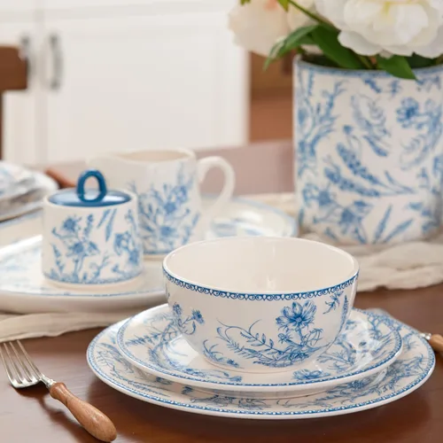 Miniatura 6 de Bico Blue Garden Toile De Jouy - Juego de azucarero y cremera de cerámica, azucarero con tapa, lindo recipiente para barra de café, accesorios