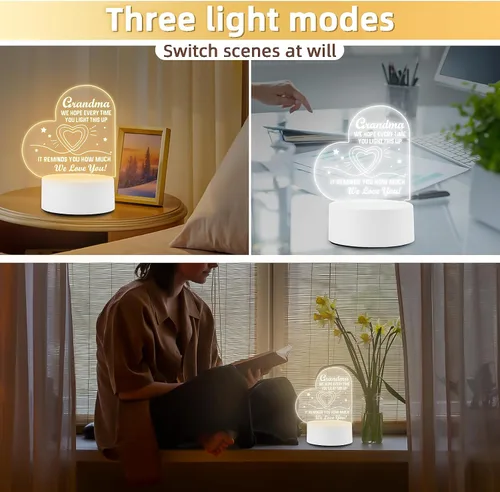 Miniatura 3 de Regalos Bestview para abuela - Delicados regalos de cumpleaños para abuela de nietos - Luz nocturna acrílica LED lámpara de noche para cama