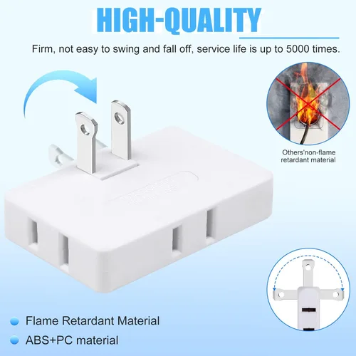 Miniatura 4 de Paquete de 3 extensores de toma de corriente de pared plana de CA, adaptador de enchufe plano, adaptador de pared plegable de 3 vías, enchufe Blanco