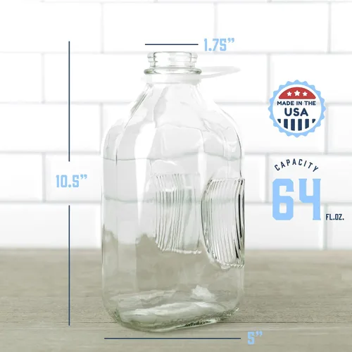 Miniatura 4 de kitchentoolz Botellas de leche de vidrio de 64 onzas con boquillas de vertido y tapas a prueba de manipulaciones, recipientes de medio galón