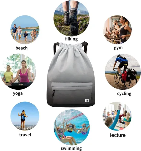 Miniatura 5 de Bolsa impermeable con cordón para ir al gimnasio o la playa, o practicar deportes, unisex
