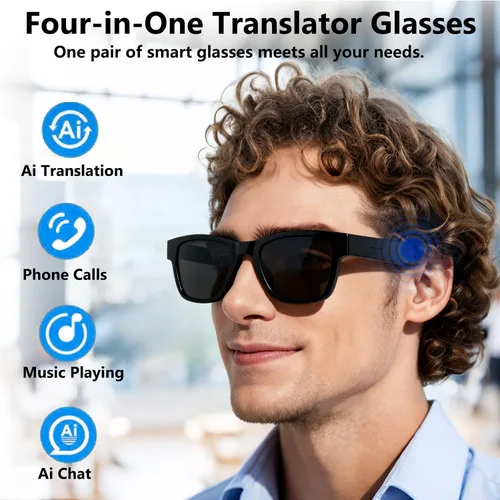 Miniatura 5 de Lentes inteligentes AI para hombres y mujeres, traductor en tiempo real 164 idiomas, reproducción de música y llamadas manos libres para uso diario