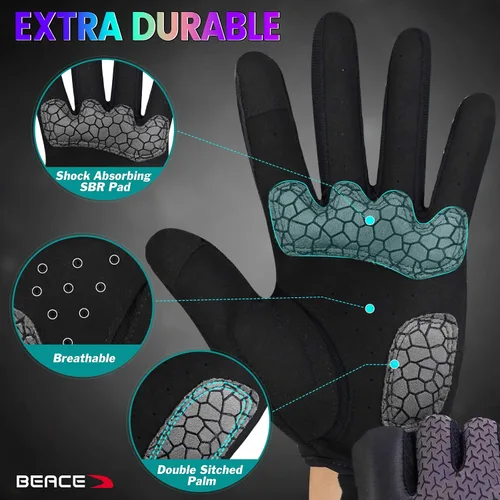 Miniatura 5 de BEACE Guantes de ciclismo, guantes de ciclismo para mujer (brillo nocturno colorido) con pantalla táctil, guantes de entrenamiento de dedo completo