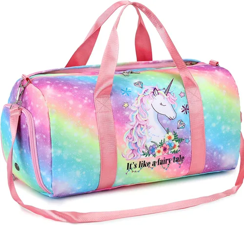BTOOP Bolsa de viaje para niñas niños gimnasio deportes mujer entrenamiento viaje bolsa de semana con compartimento para zapatos y bolsillo mojado