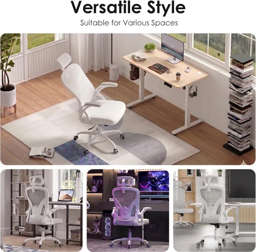 Miniatura 8 de Farini Silla ergonómica de oficina, Silla de escritorio para oficina en casa con reposacabezas, Silla de computadora de respaldo alto con blanco