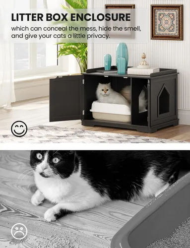 Miniatura 3 de Muebles de caja de arena para gatos, caja de arena oculta para gatos de interior, amplios muebles de baño para gatos con divisor extraíble, fácil