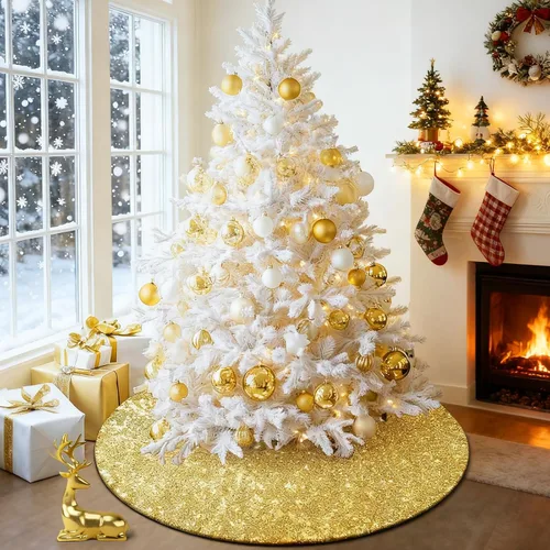 Miniatura 12 de yuboo Falda de árbol de Navidad de lentejuelas rosas de 48 pulgadas, falda de árbol de Navidad con purpurina rosa rubor para una amplia gama
